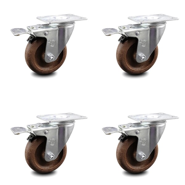Service Caster 4 Inch High Temp Glass Filled Nylon Top Plate Caster Set with Total Lock Brake SCC-TTL20S414-GFNSHT-4 - main